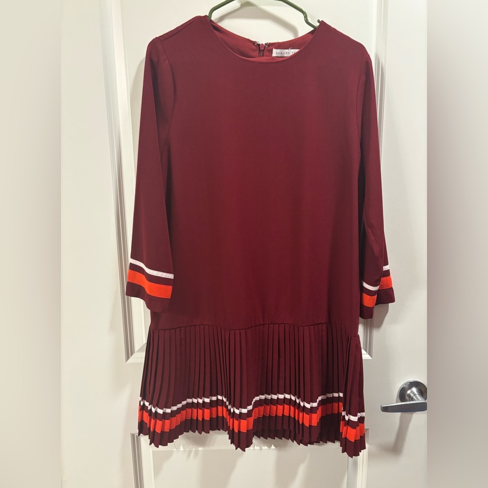 Vintage Inspired Burgundy Dress with Striped Accents
